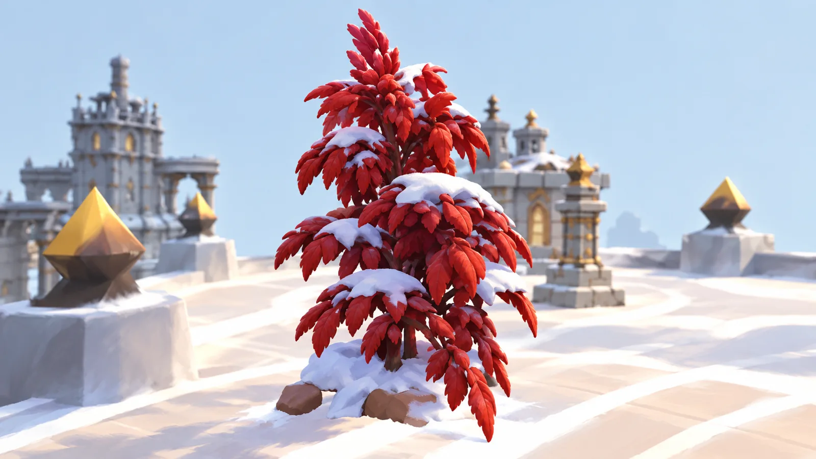 雪覆叶簇的锥冠